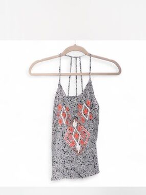 Tilly's Gray Cami with Coral Diamond Print and Strappy Back